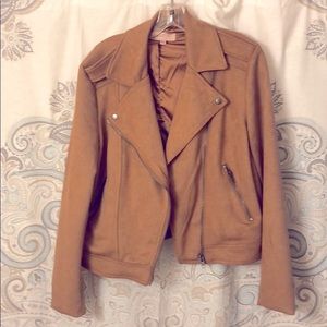 Tan suede cropped biker jacket